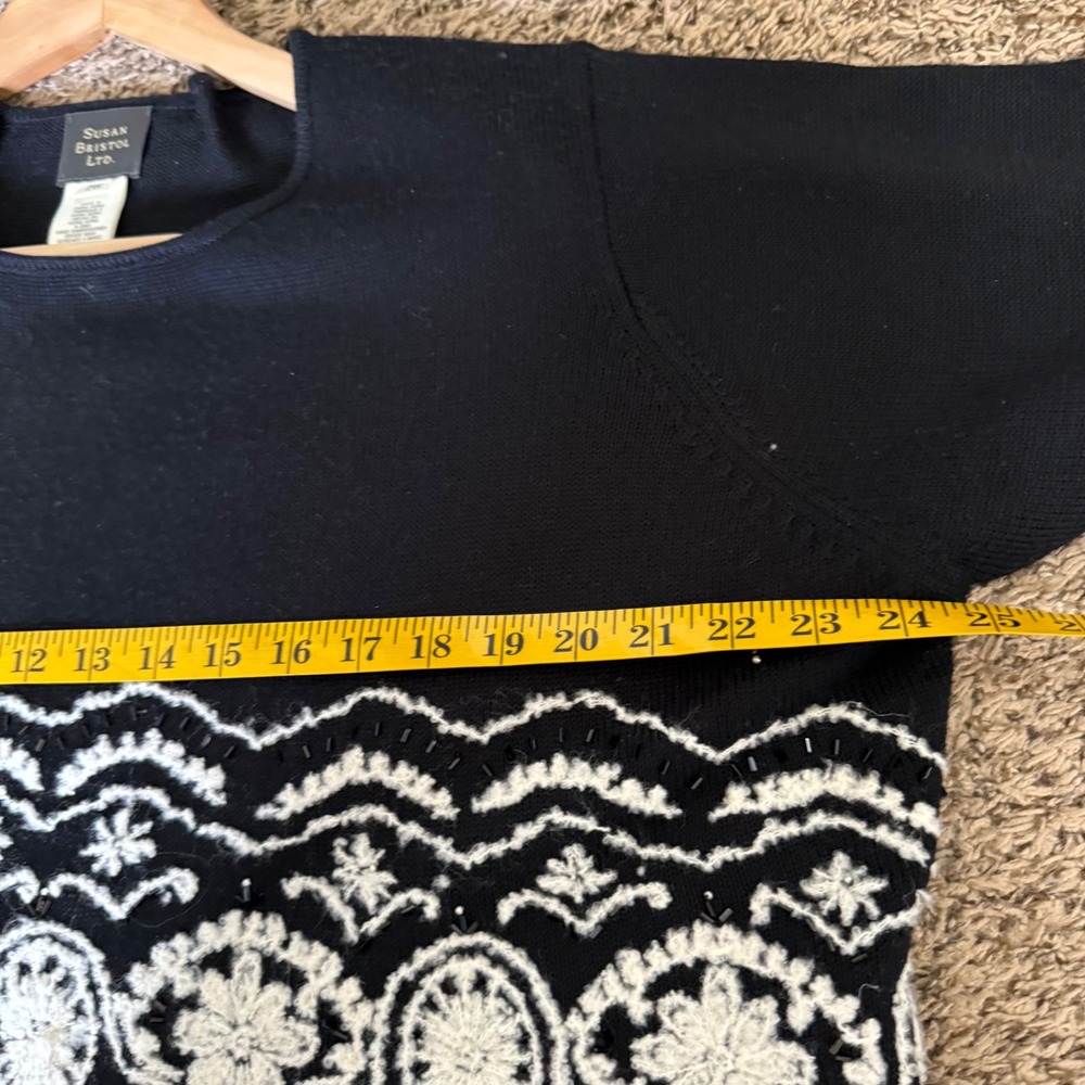 Susan Bristol Sweater Womens 2W Black Hand Embroidered Beaded Wool Blend - Picture 7 of 8